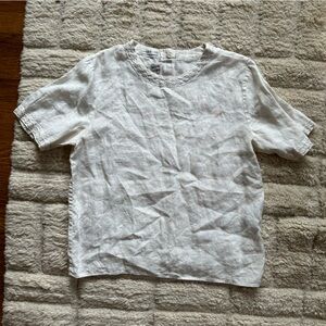 80s Talbots Linen Short Sleeve Top with Embroidery Details